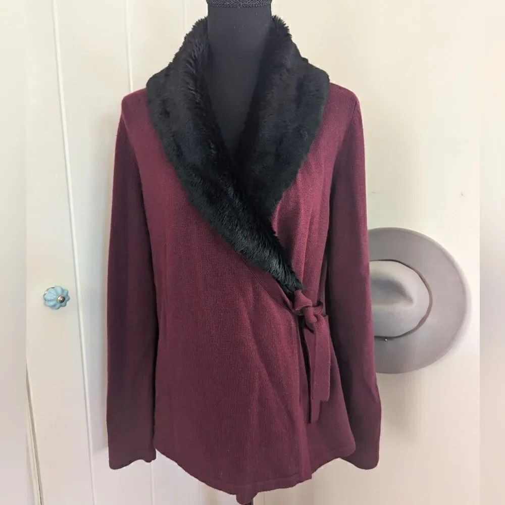 Talbots Faux Fur Wool Cashmere Cardigan M Whimsigoth Witchy Mobwife Countryside
